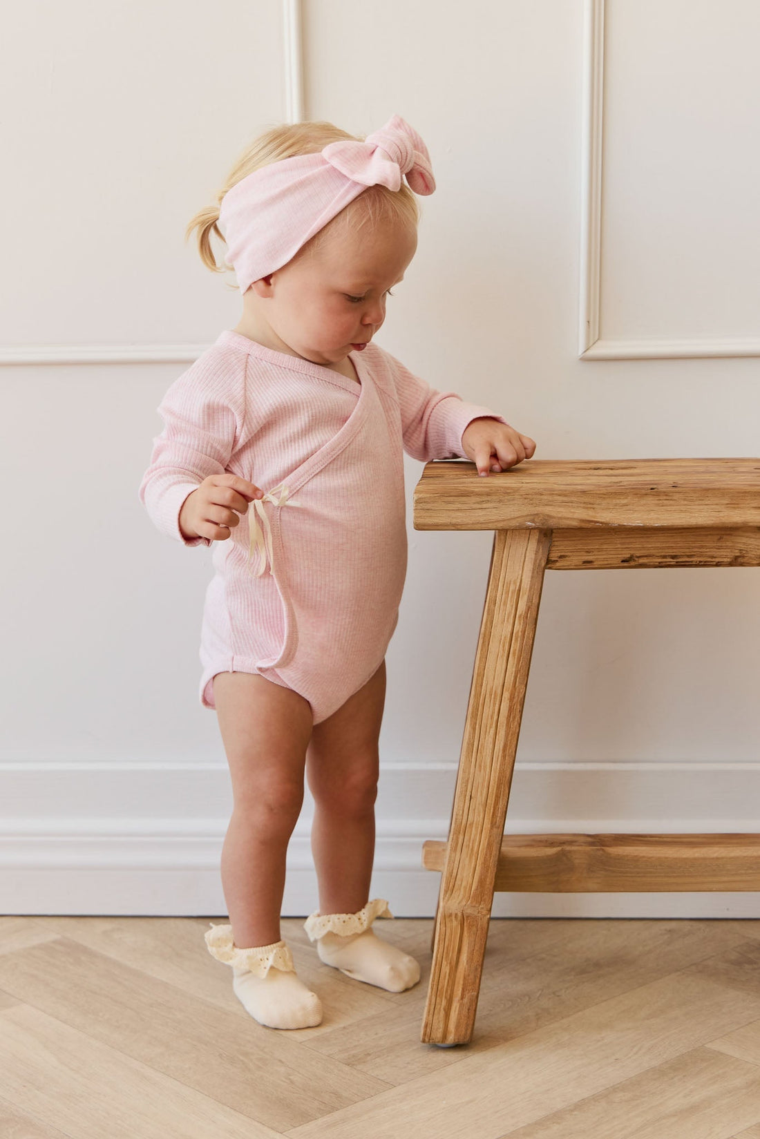 Organic Cotton Modal Marina Long Sleeve Bodysuit - Chalk Marle Childrens Bodysuit from Jamie Kay Australia