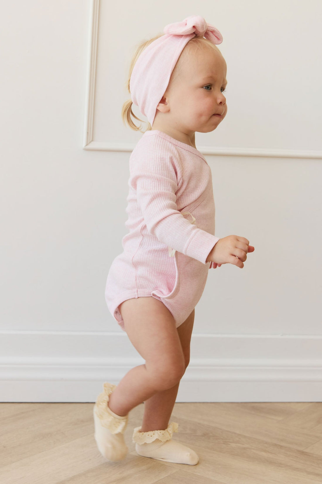 Organic Cotton Modal Marina Long Sleeve Bodysuit - Chalk Marle Childrens Bodysuit from Jamie Kay Australia