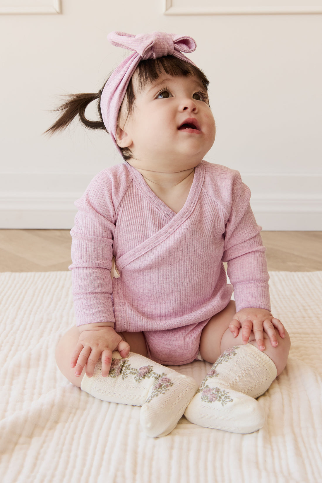 Organic Cotton Modal Marina Long Sleeve Bodysuit - Orchid Marle Childrens Bodysuit from Jamie Kay Australia