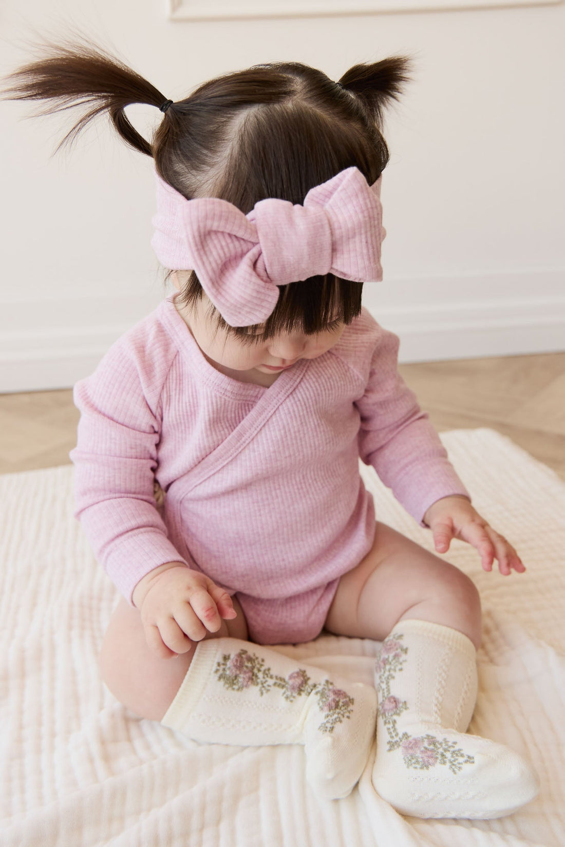 Organic Cotton Modal Marina Long Sleeve Bodysuit - Orchid Marle Childrens Bodysuit from Jamie Kay Australia