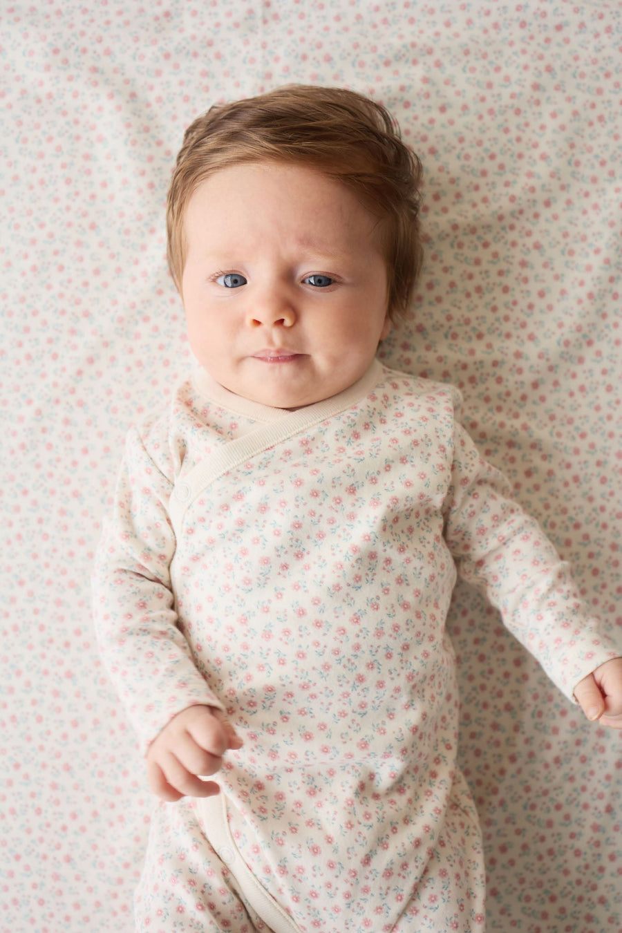 Organic Cotton Wrap Onepiece - Posy Garden Pink Childrens Onepiece from Jamie Kay Australia