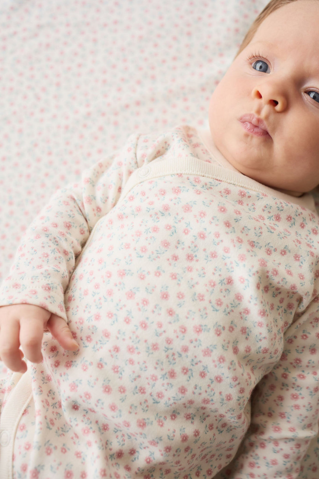 Organic Cotton Wrap Onepiece - Posy Garden Pink Childrens Onepiece from Jamie Kay Australia