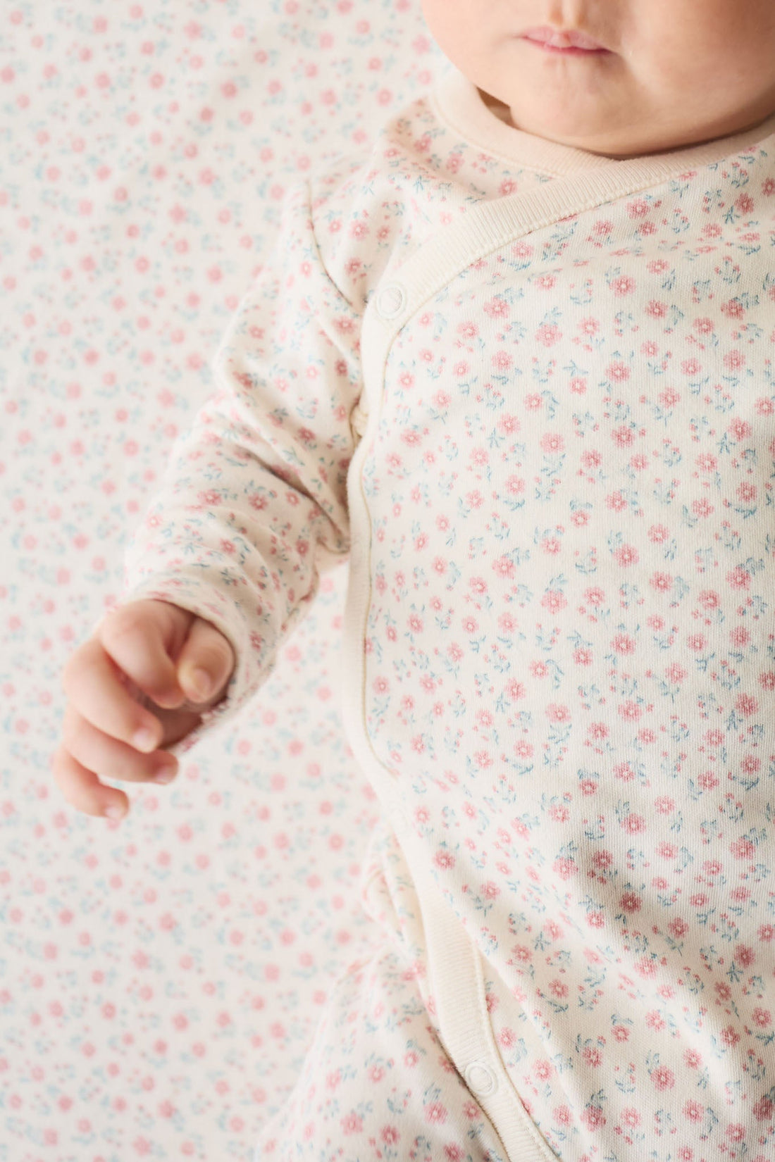 Organic Cotton Wrap Onepiece - Posy Garden Pink Childrens Onepiece from Jamie Kay Australia
