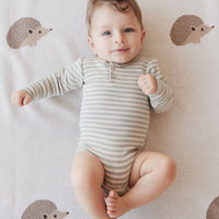 Organic Cotton Modal Long Sleeve Bodysuit - Narrow Stripe Willow/Soft Clay Childrens Bodysuit from Jamie Kay Australia