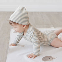 Organic Cotton Modal Lennon Beanie - Narrow Stripe Willow/Soft Clay Childrens Hat from Jamie Kay Australia