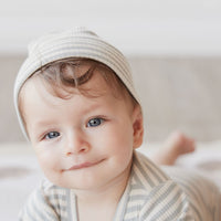 Organic Cotton Modal Lennon Beanie - Narrow Stripe Willow/Soft Clay Childrens Hat from Jamie Kay Australia