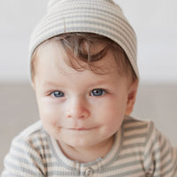 Organic Cotton Modal Lennon Beanie - Narrow Stripe Willow/Soft Clay Childrens Hat from Jamie Kay Australia