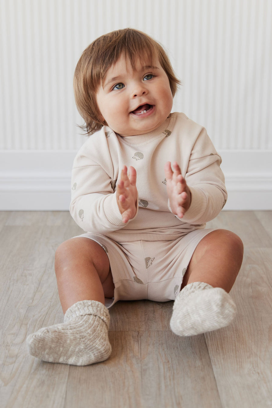 Organic Cotton Kit Sweatshirt - Henry Hedgehog Birch Childrens Top from Jamie Kay Australia