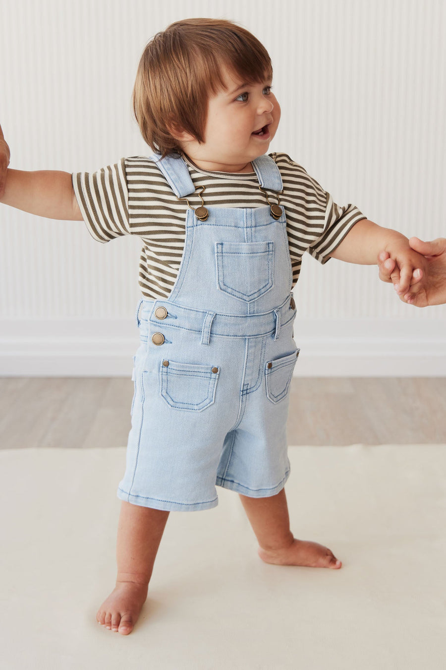 Pima Cotton Hunter Tee - Narrow Stripe Deep Olive/Soft Clay Childrens Top from Jamie Kay Australia