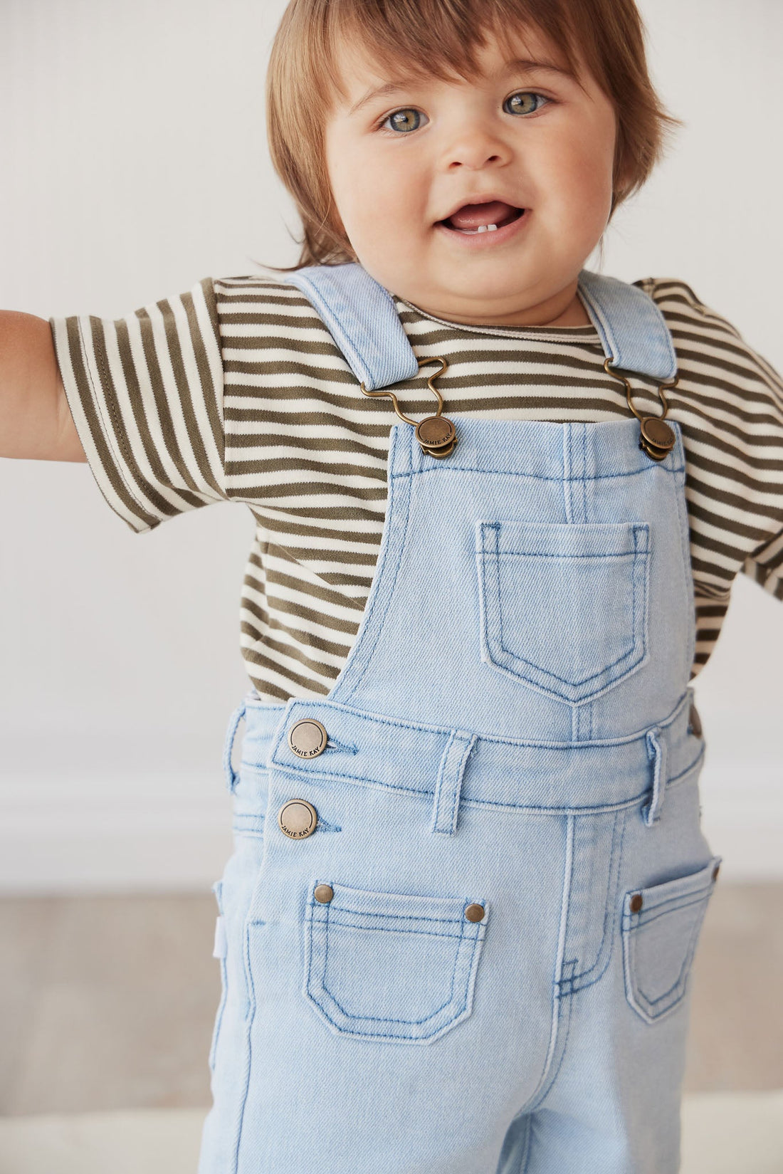 Pima Cotton Hunter Tee - Narrow Stripe Deep Olive/Soft Clay Childrens Top from Jamie Kay Australia