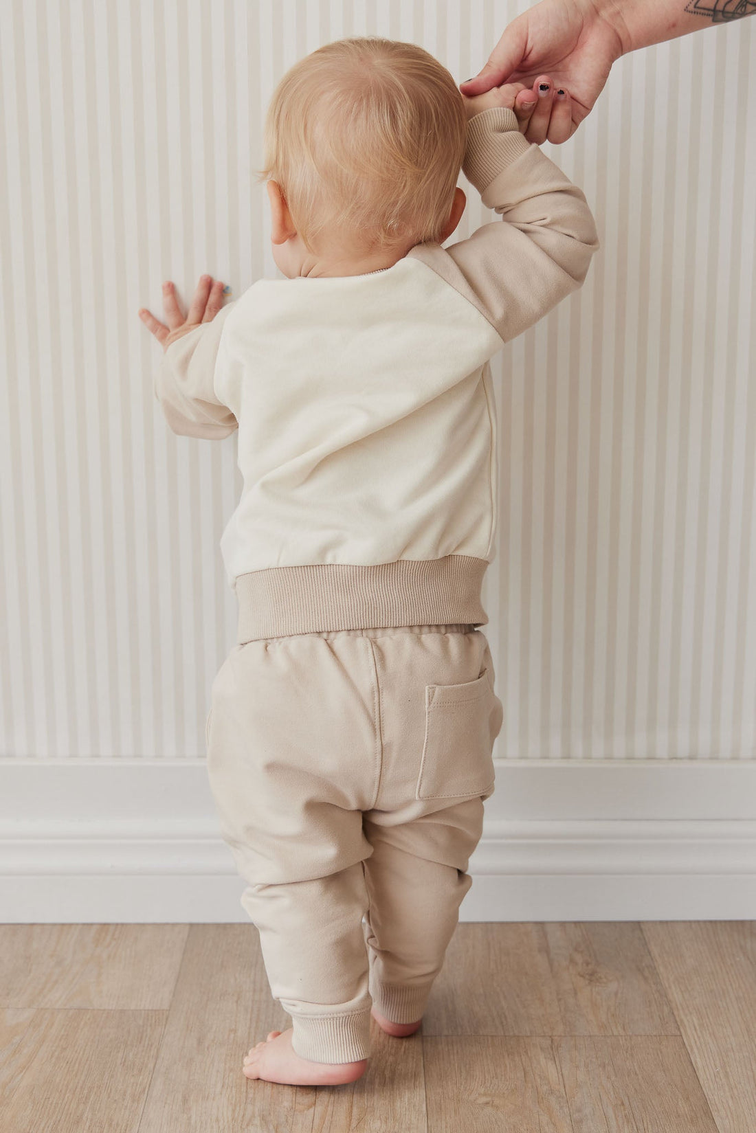 Organic Cotton Jalen Track Pant - Soft Sand Childrens Pant from Jamie Kay Australia