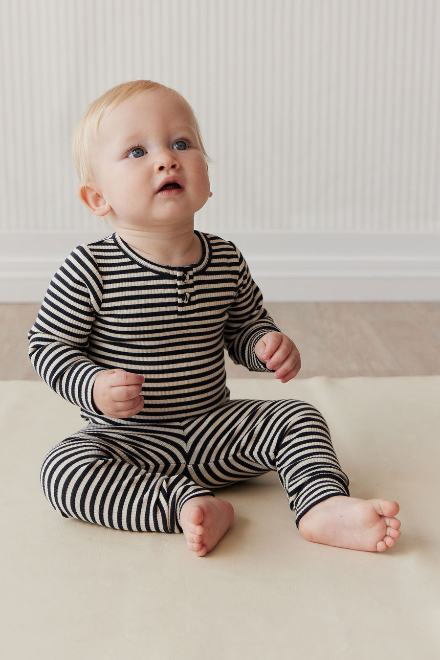 Organic Cotton Modal Everyday Legging - Narrow Stripe Constellation/Soft Clay Childrens Legging from Jamie Kay Australia