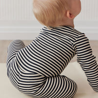 Organic Cotton Modal Long Sleeve Bodysuit - Narrow Stripe Constellation/Soft Clay Childrens Bodysuit from Jamie Kay Australia