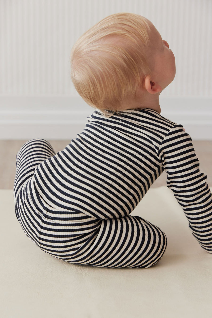 Organic Cotton Modal Long Sleeve Bodysuit - Narrow Stripe Constellation/Soft Clay Childrens Bodysuit from Jamie Kay Australia