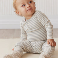 Organic Cotton Modal Long Sleeve Bodysuit - Narrow Stripe Willow/Soft Clay Childrens Bodysuit from Jamie Kay Australia