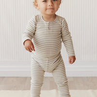 Organic Cotton Modal Long Sleeve Bodysuit - Narrow Stripe Willow/Soft Clay Childrens Bodysuit from Jamie Kay Australia