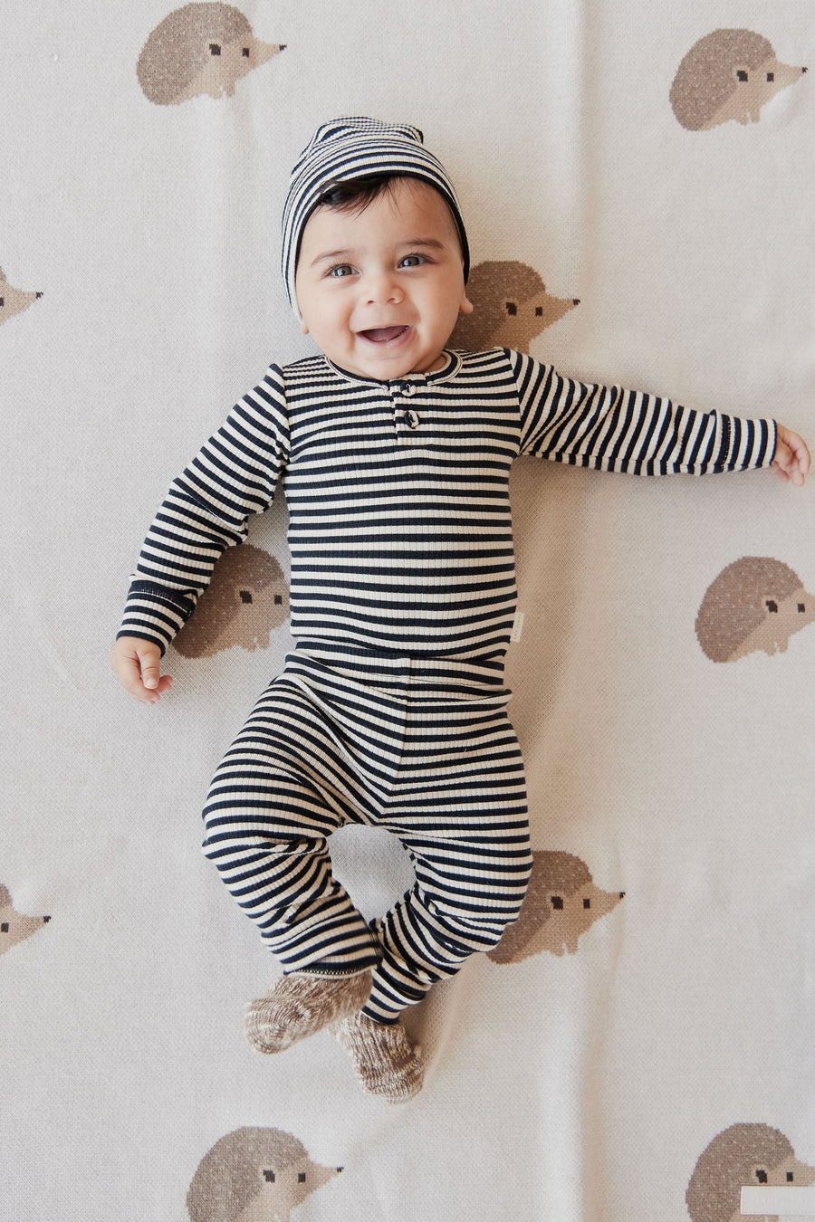 Organic Cotton Modal Everyday Legging - Narrow Stripe Constellation/Soft Clay Childrens Legging from Jamie Kay Australia