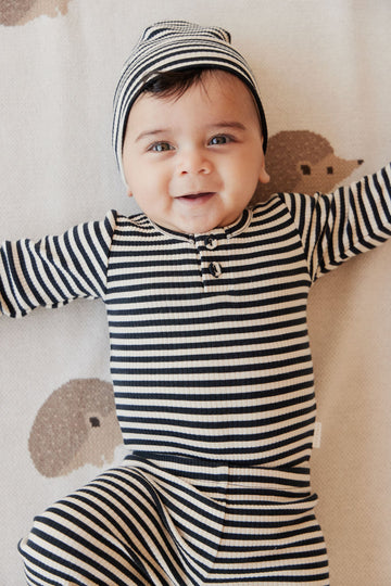 Organic Cotton Modal Long Sleeve Bodysuit - Narrow Stripe Constellation/Soft Clay Childrens Bodysuit from Jamie Kay Australia