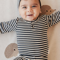 Organic Cotton Modal Long Sleeve Bodysuit - Narrow Stripe Constellation/Soft Clay Childrens Bodysuit from Jamie Kay Australia