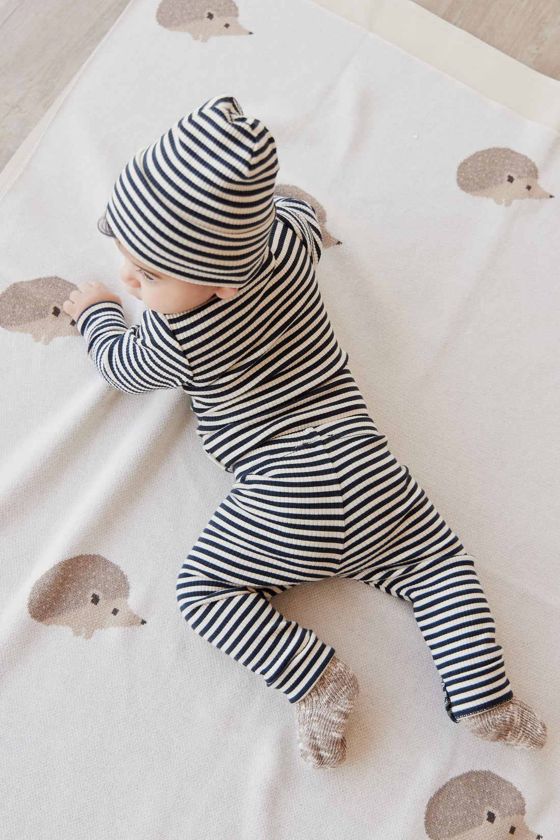 Organic Cotton Modal Everyday Legging - Narrow Stripe Constellation/Soft Clay Childrens Legging from Jamie Kay Australia