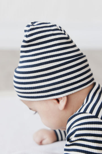 Organic Cotton Modal Lennon Beanie - Narrow Stripe Constellation/Soft Clay Childrens Hat from Jamie Kay Australia