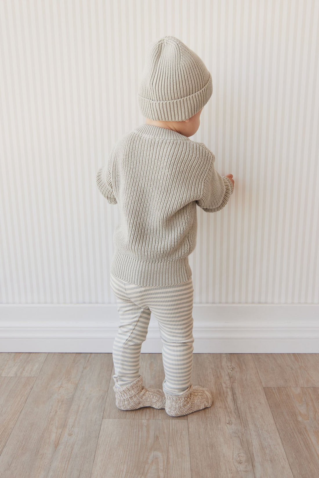 Organic Cotton Modal Everyday Legging - Narrow Stripe Willow/Soft Clay Childrens Legging from Jamie Kay Australia