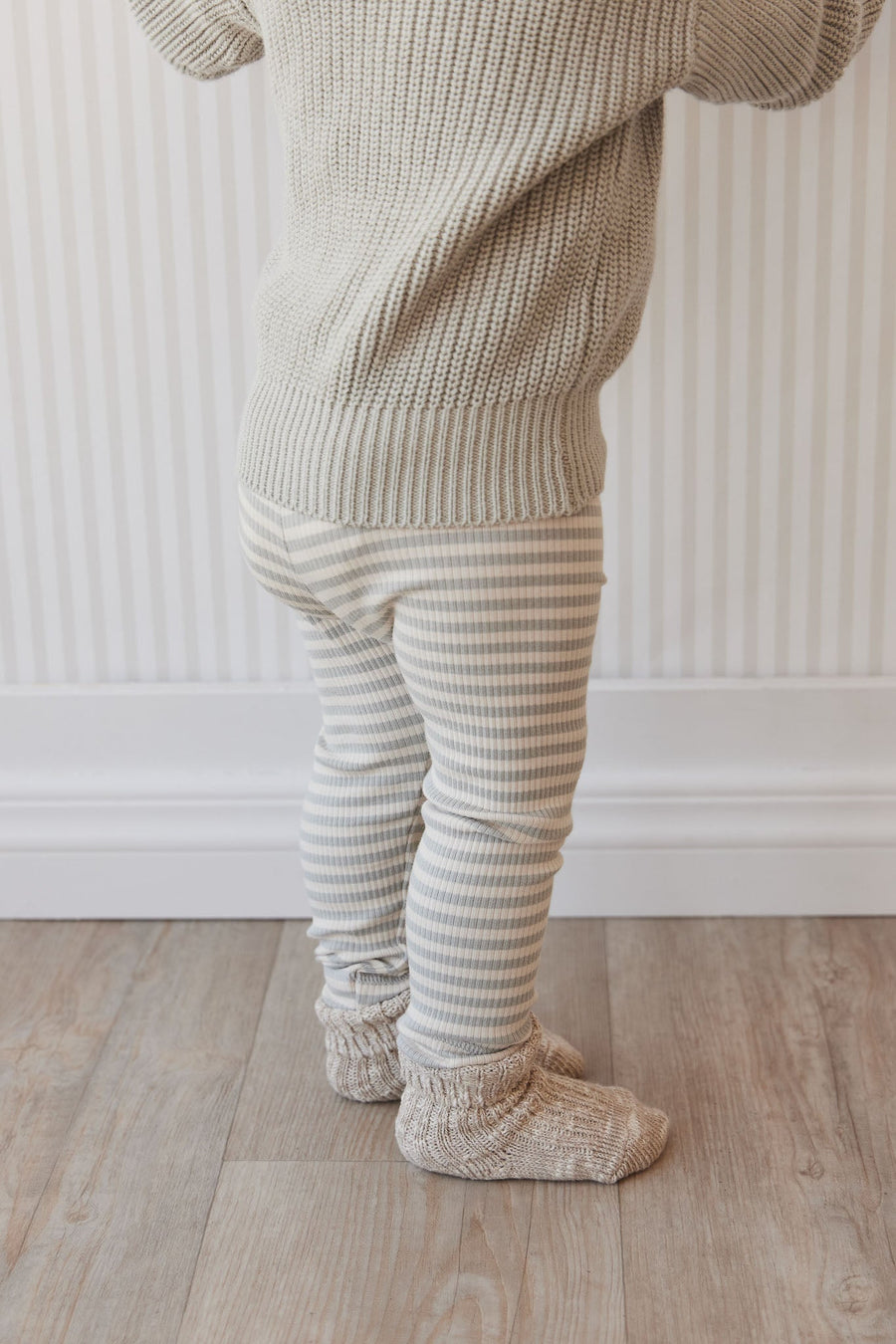 Organic Cotton Modal Everyday Legging - Narrow Stripe Willow/Soft Clay Childrens Legging from Jamie Kay Australia