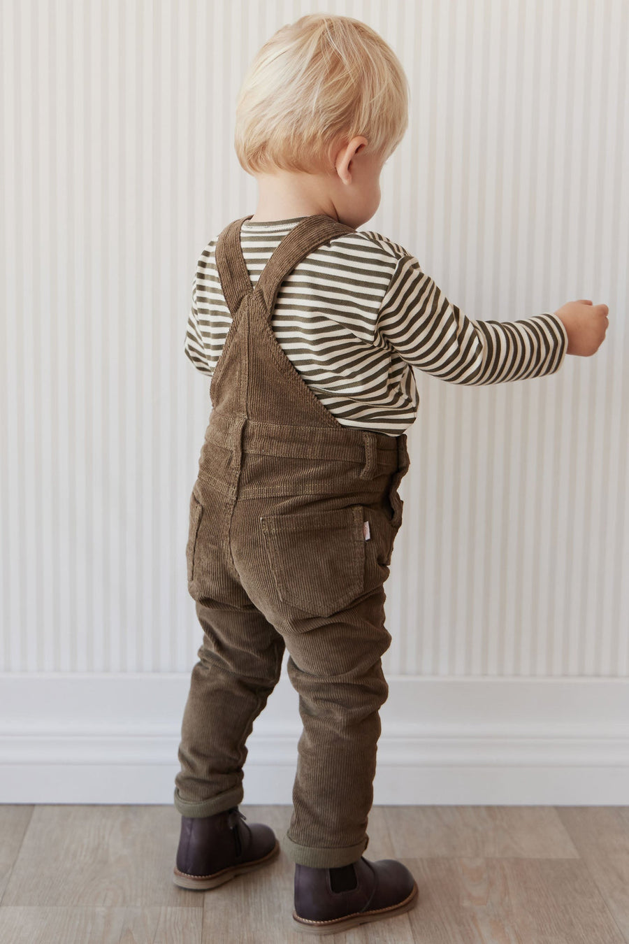 Pima Cotton Arnold Long Sleeve Top - Narrow Stripe Deep Olive/Soft Clay Childrens Top from Jamie Kay Australia