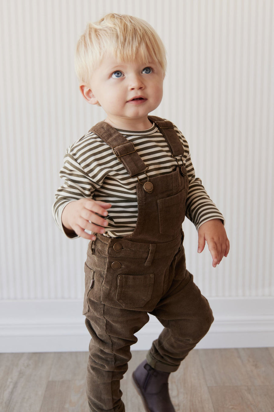 Pima Cotton Arnold Long Sleeve Top - Narrow Stripe Deep Olive/Soft Clay Childrens Top from Jamie Kay Australia