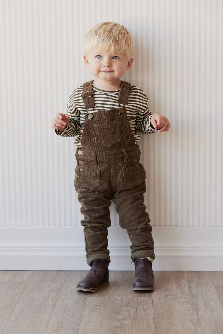 Pima Cotton Arnold Long Sleeve Top - Narrow Stripe Deep Olive/Soft Clay Childrens Top from Jamie Kay Australia