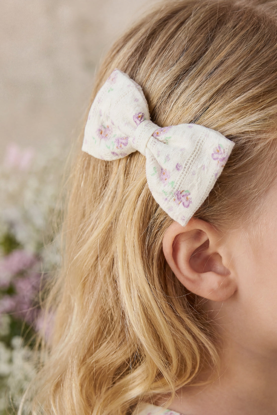 Organic Cotton Desiree Bow - Molly Lilac Childrens Bow from Jamie Kay Australia
