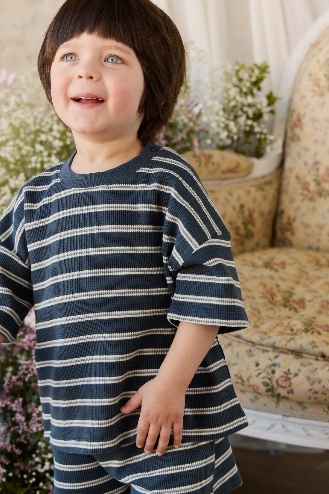 Organic Cotton Waffle Leith Short - Dreamer Stripe Captain Childrens Short from Jamie Kay Australia