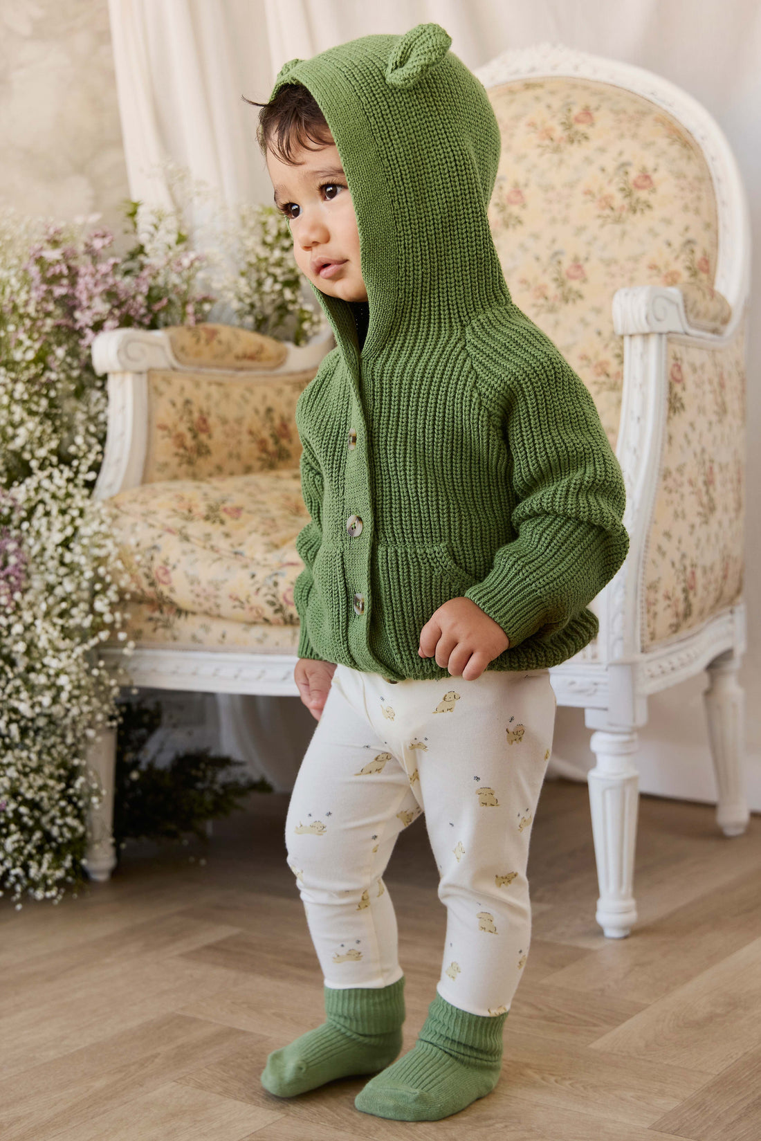 Bear Cardigan - Matcha Childrens Cardigan from Jamie Kay Australia