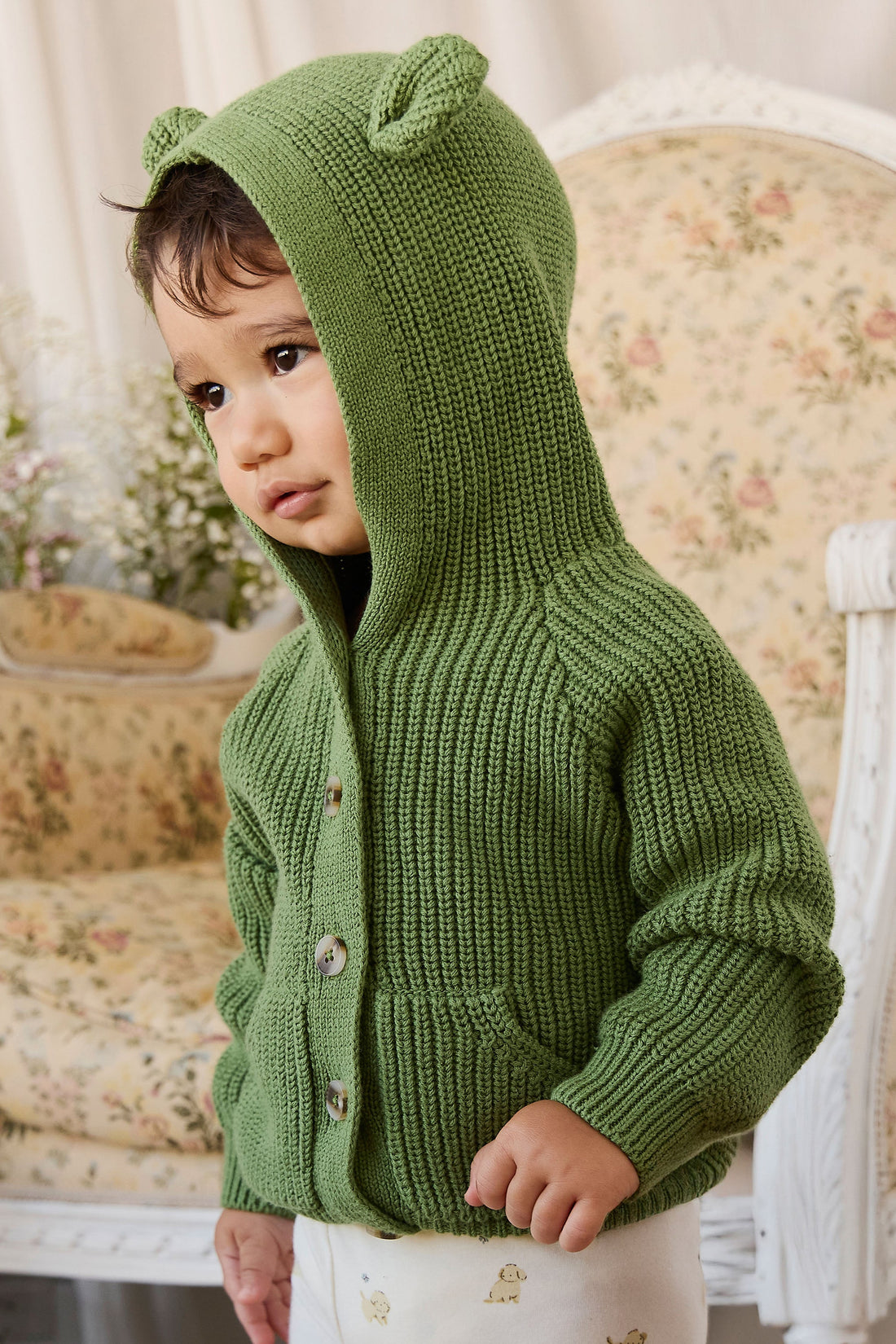Bear Cardigan - Matcha Childrens Cardigan from Jamie Kay Australia