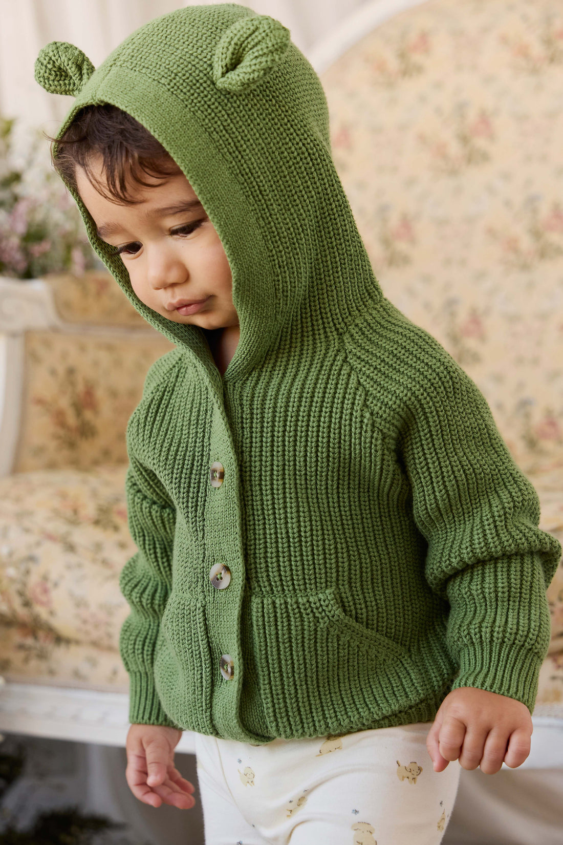 Bear Cardigan - Matcha Childrens Cardigan from Jamie Kay Australia