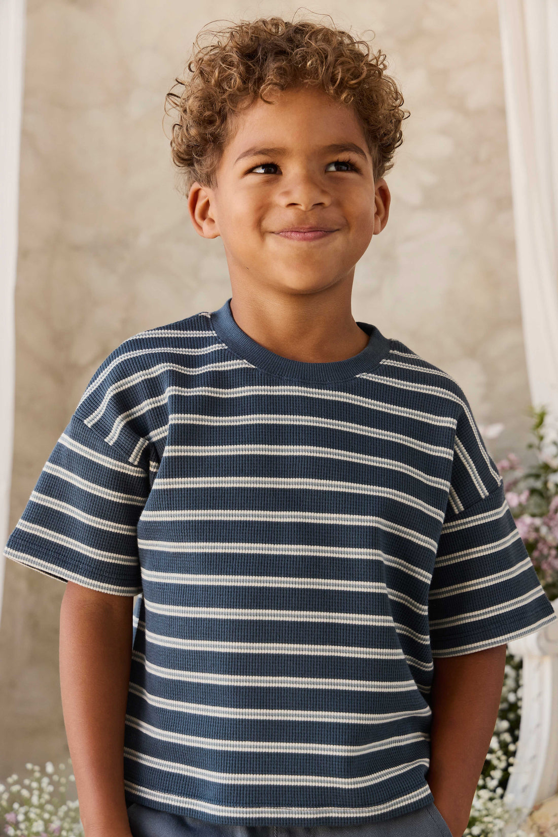 Organic Cotton Waffle Leith Tee - Dreamer Stripe Captain Childrens Top from Jamie Kay Australia