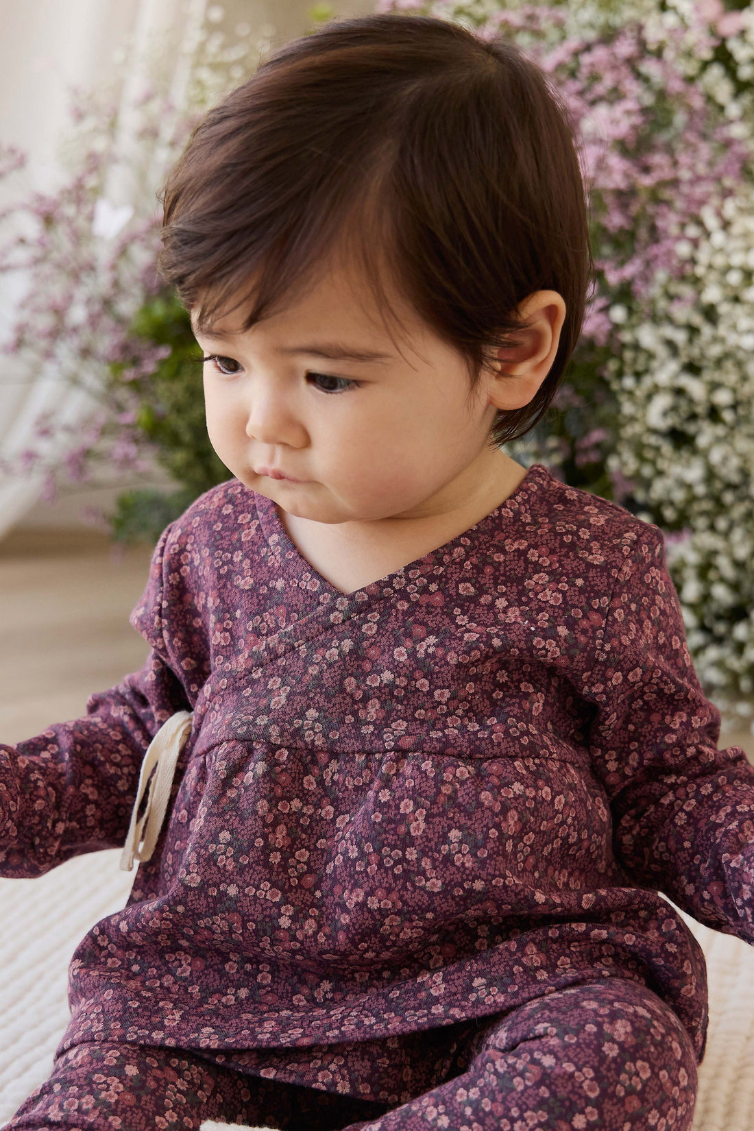 Organic Cotton Clemence Wrap Top - Fig Floral Childrens Top from Jamie Kay Australia