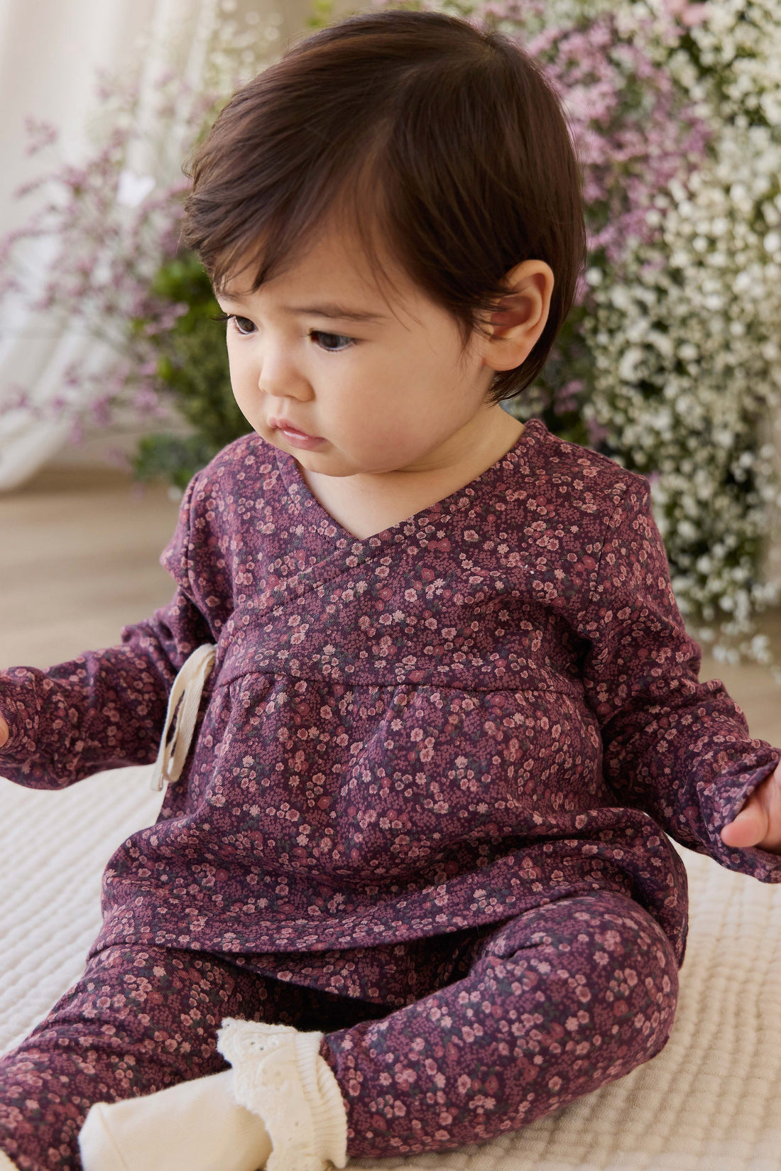 Organic Cotton Clemence Wrap Top - Fig Floral Childrens Top from Jamie Kay Australia