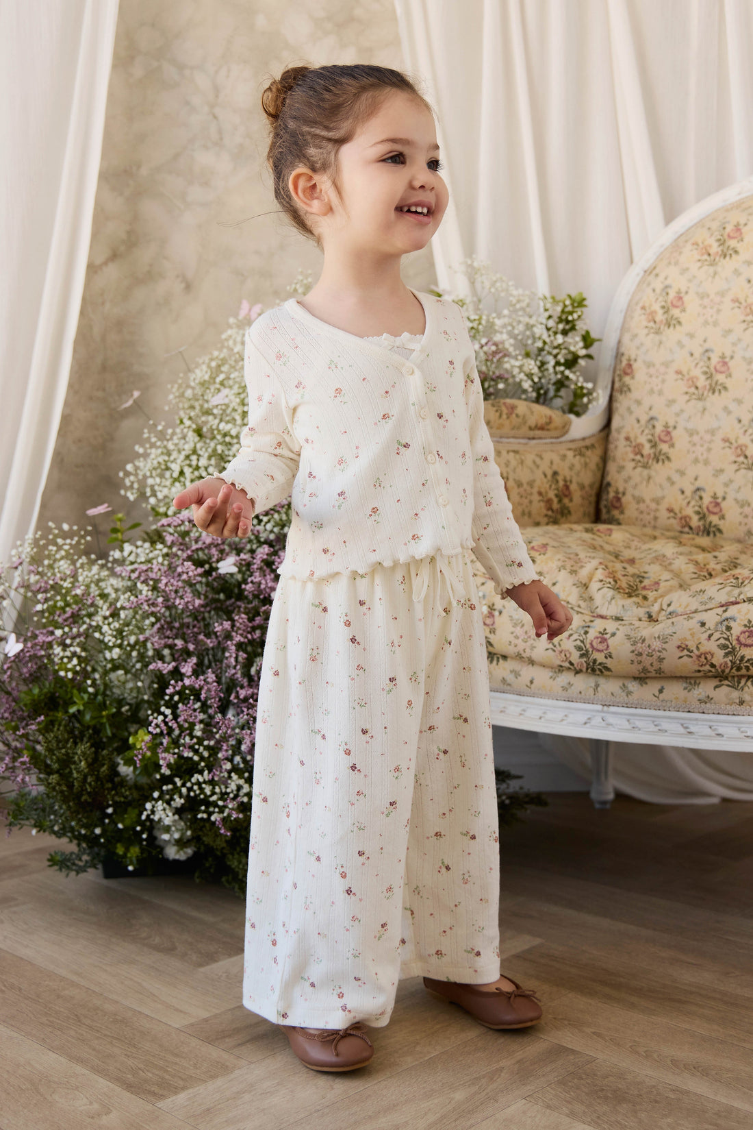 Organic Cotton Pointelle Carine Pant - Eloise Egret Childrens Pant from Jamie Kay Australia