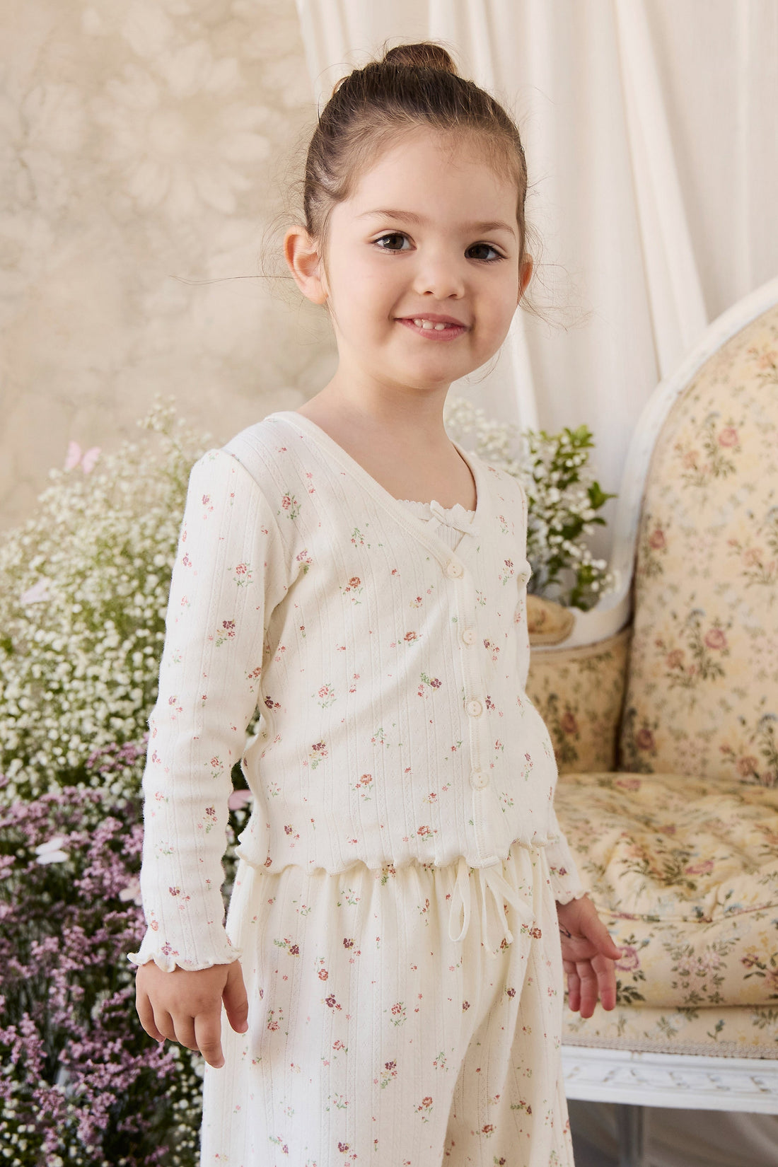 Organic Cotton Pointelle Carine Cardigan - Eloise Egret Childrens Cardigan from Jamie Kay Australia
