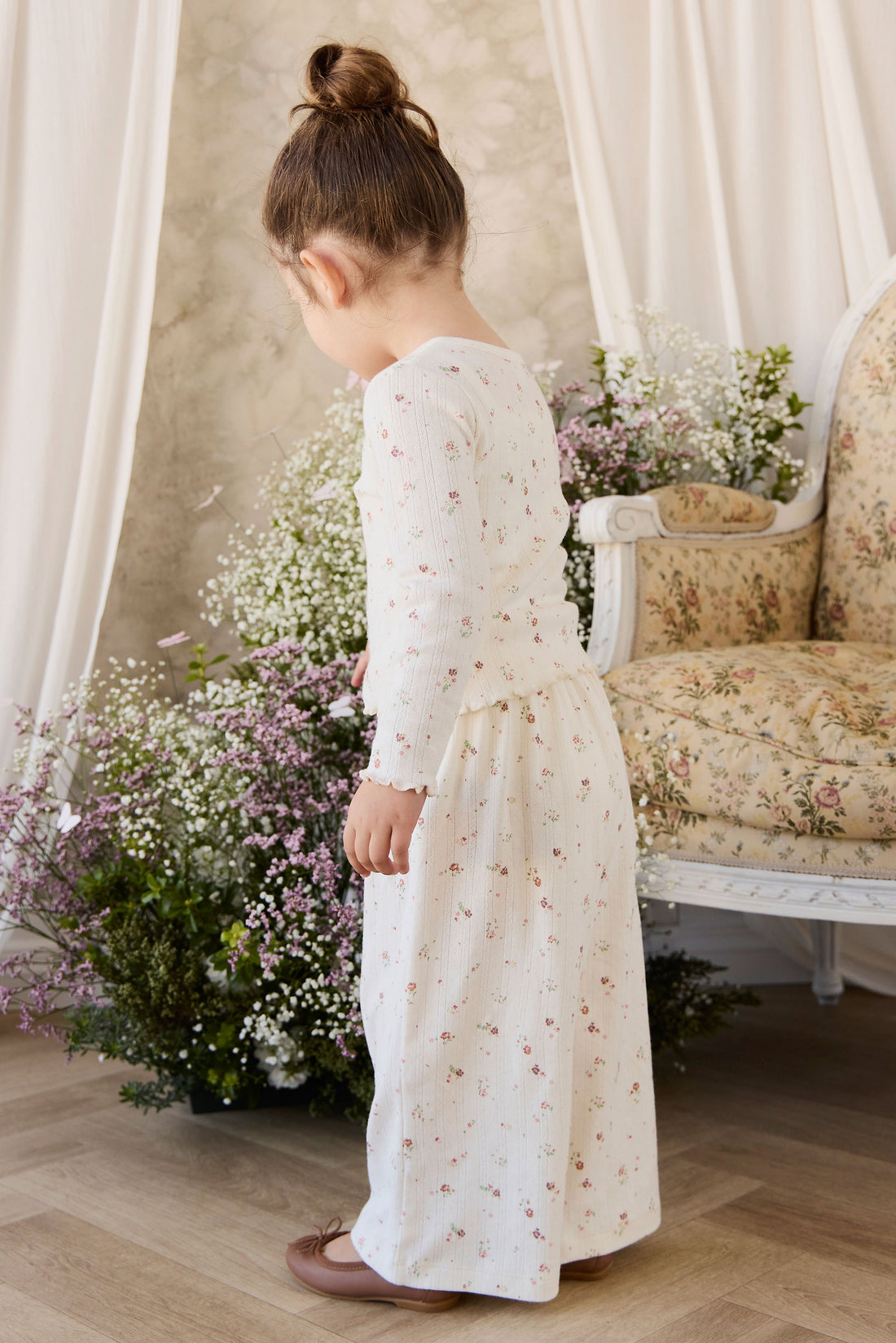 Organic Cotton Pointelle Carine Pant - Eloise Egret Childrens Pant from Jamie Kay Australia