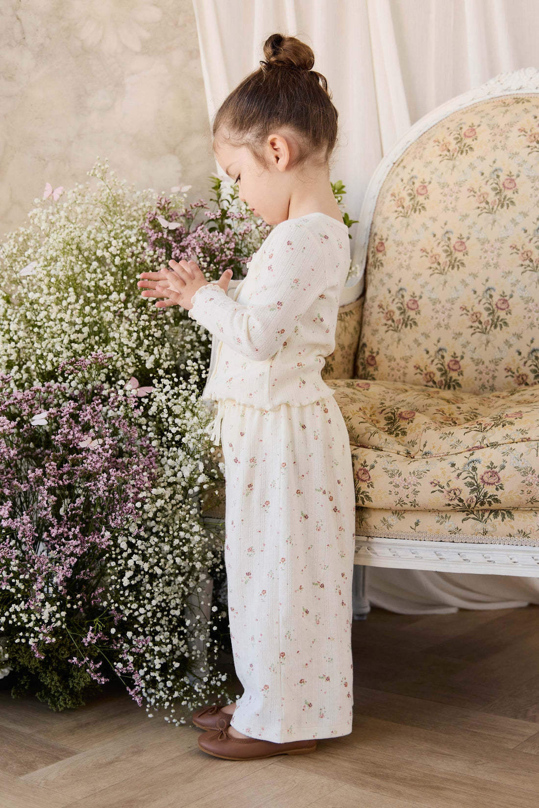 Organic Cotton Pointelle Carine Pant - Eloise Egret Childrens Pant from Jamie Kay Australia