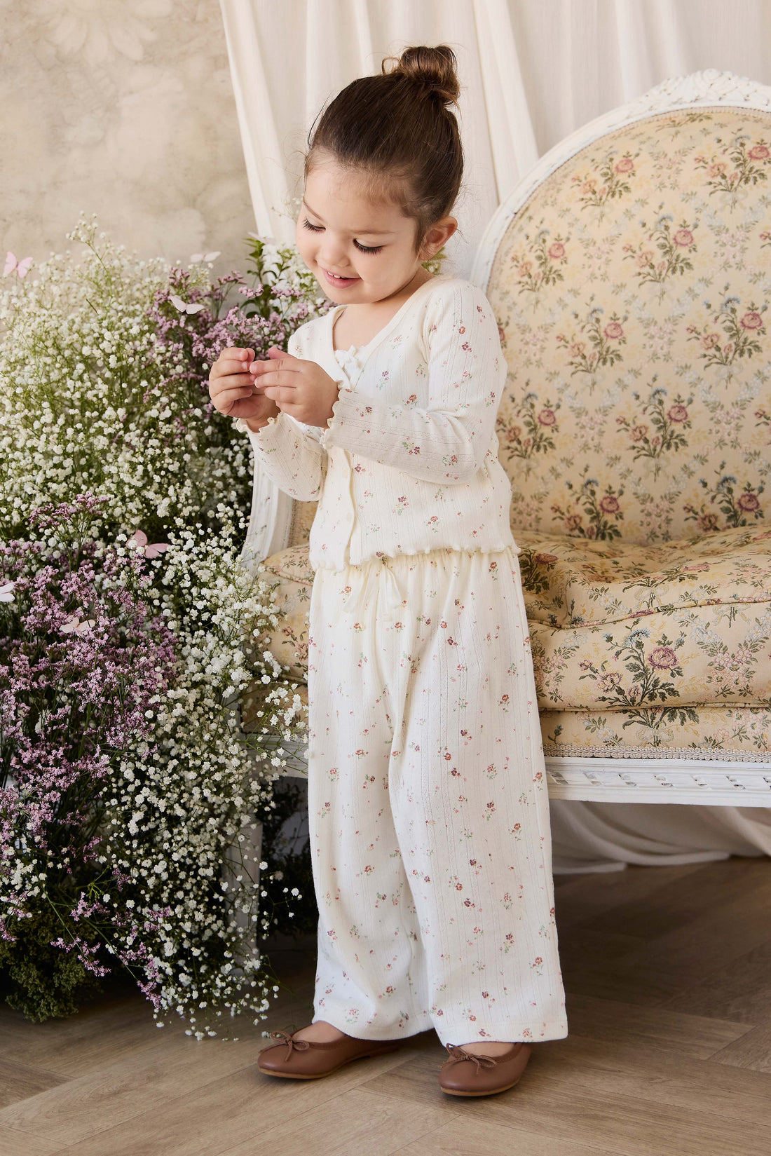 Organic Cotton Pointelle Carine Pant - Eloise Egret Childrens Pant from Jamie Kay Australia