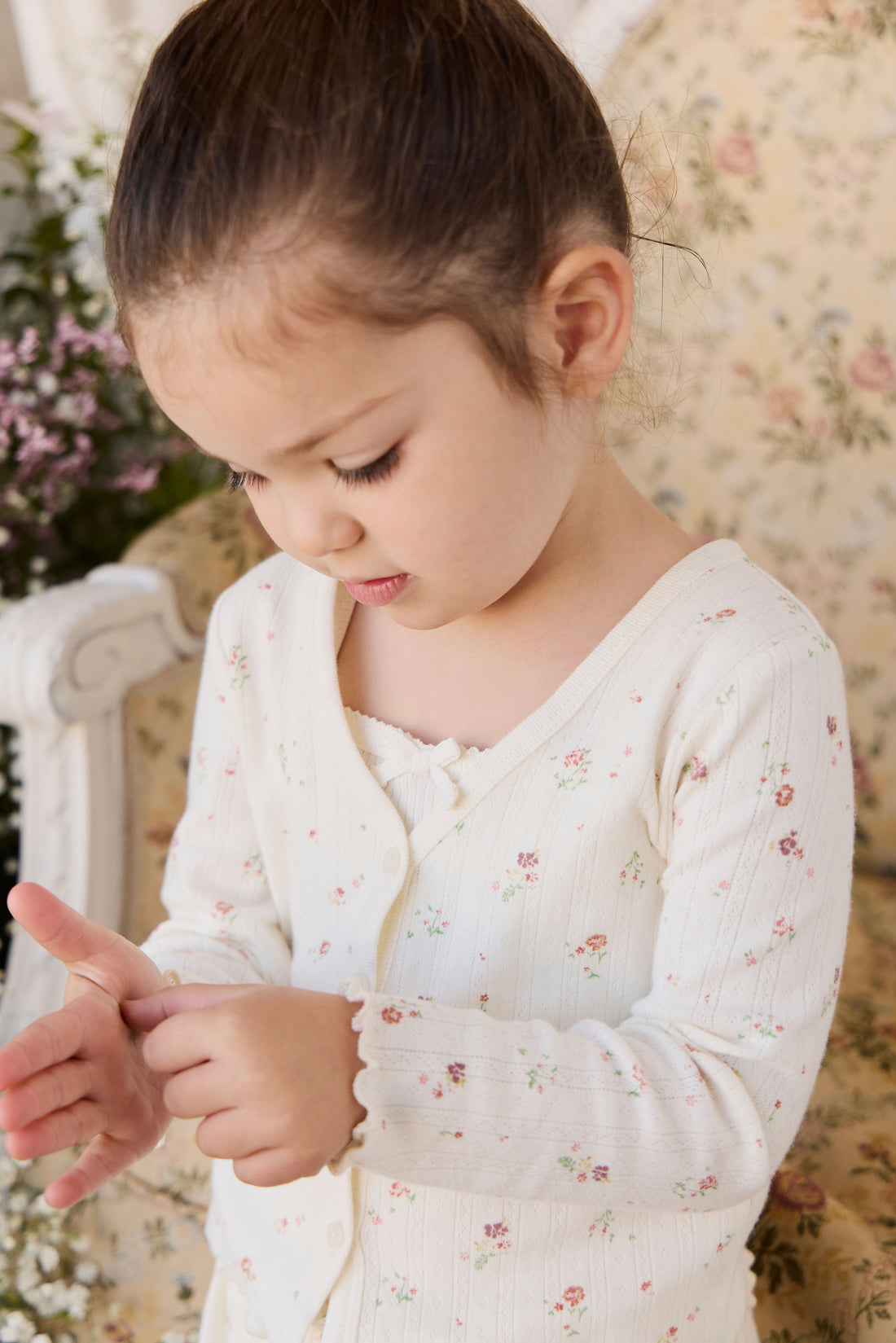 Organic Cotton Pointelle Carine Cardigan - Eloise Egret Childrens Cardigan from Jamie Kay Australia
