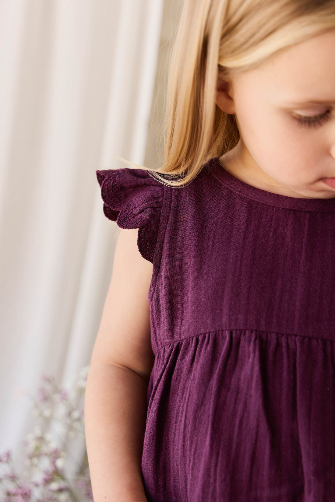 Organic Cotton Muslin Lace Dress - Fig Childrens Dress from Jamie Kay Australia
