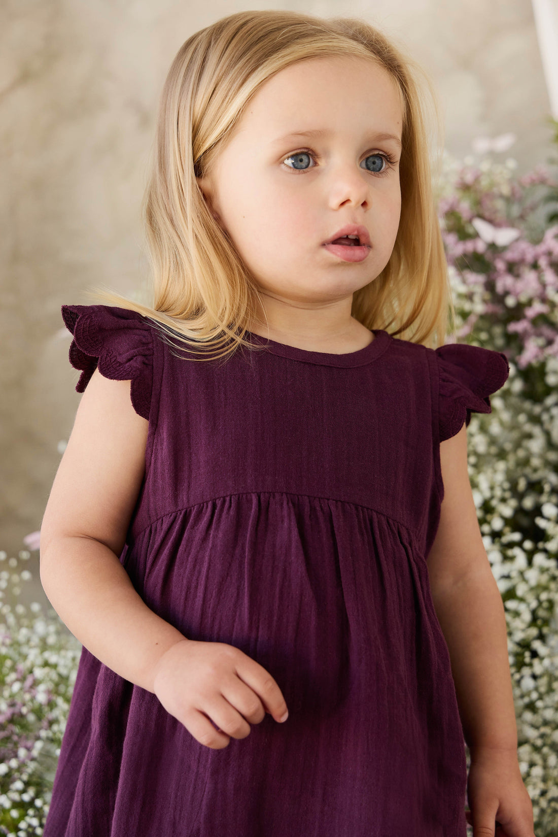 Organic Cotton Muslin Lace Dress - Fig Childrens Dress from Jamie Kay Australia