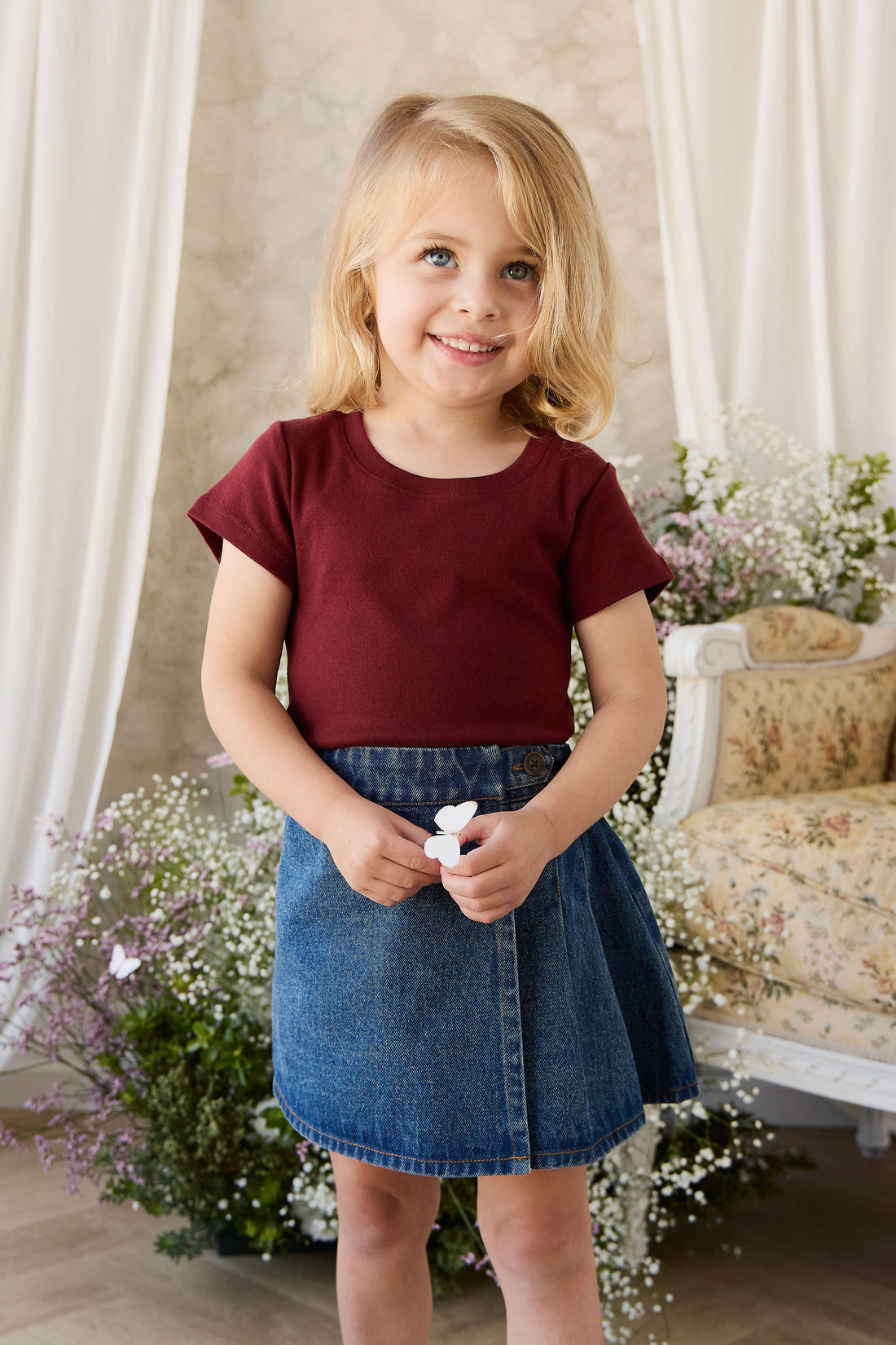Organic Cotton Rib Helene Tee - Burgundy Childrens Top from Jamie Kay Australia