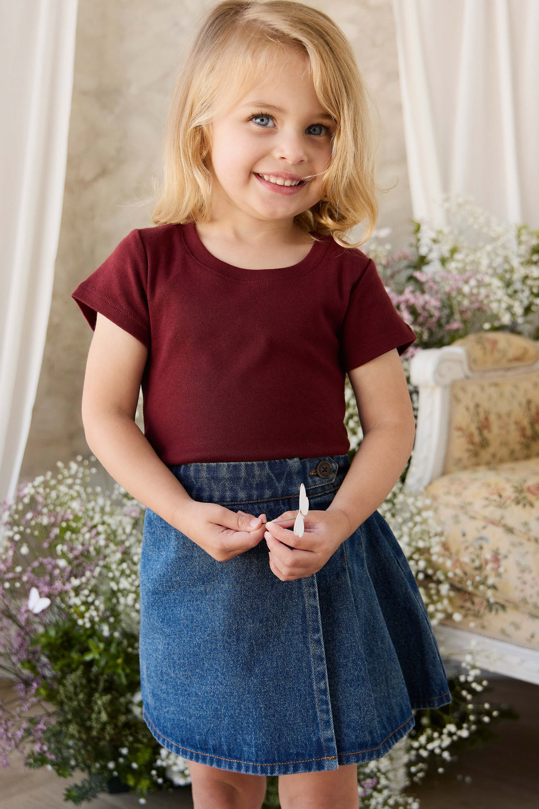 Organic Cotton Rib Helene Tee - Burgundy Childrens Top from Jamie Kay Australia