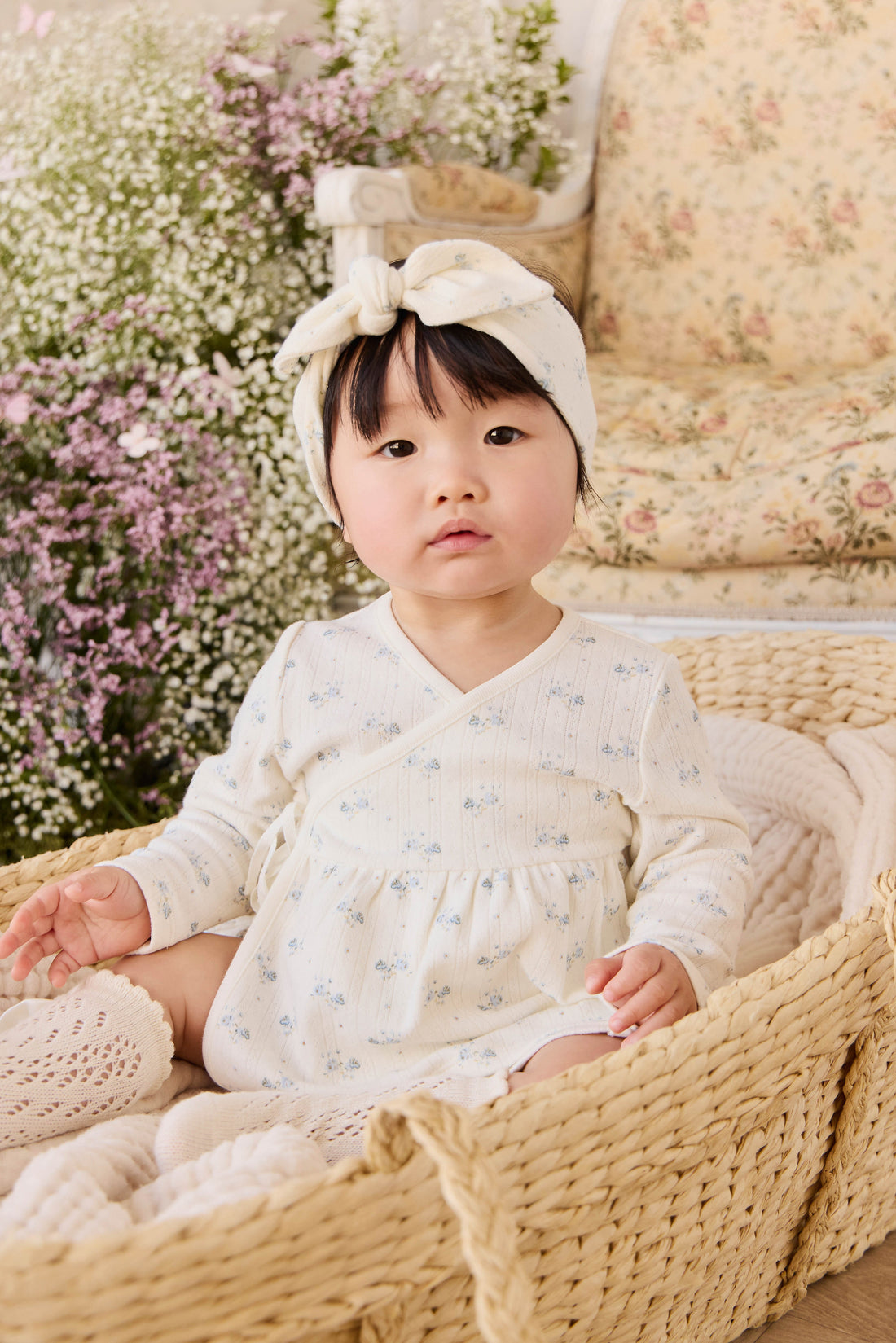 Organic Cotton Pointelle Clemence Wrap Top - Molly Blue Childrens Top from Jamie Kay Australia