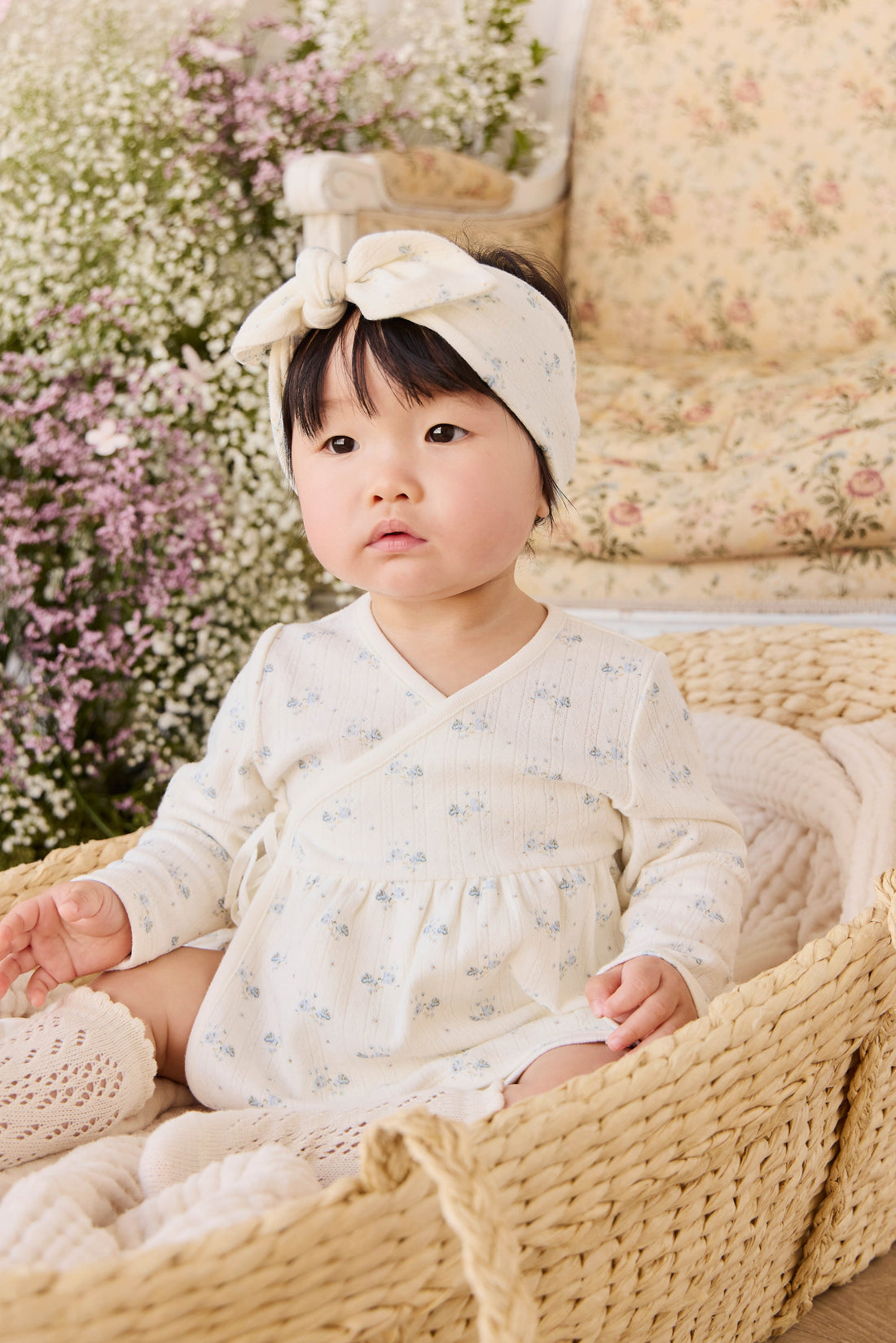 Organic Cotton Pointelle Clemence Wrap Top - Molly Blue Childrens Top from Jamie Kay Australia